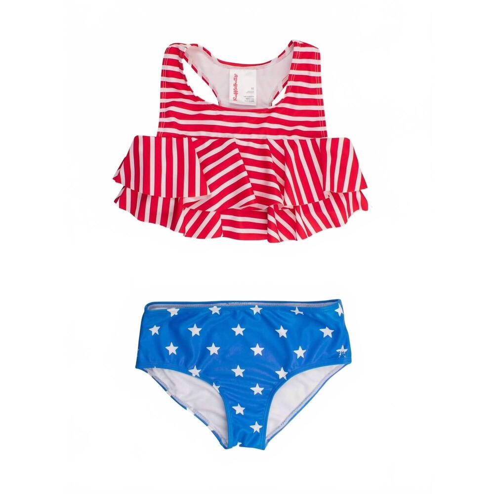 NEW RUFFLEBUTTS girl's shimmer stars & stripes flounce bikini 2-piece swimsuit i